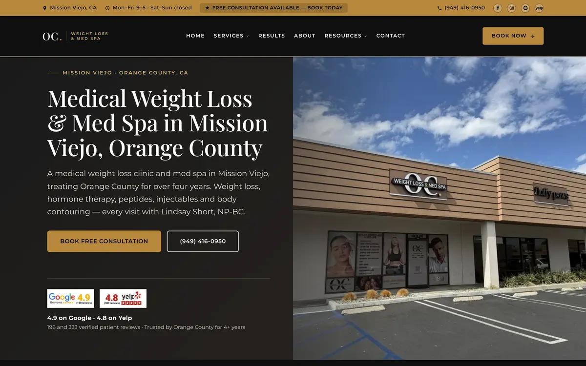 OC Weight Loss & Med Spa website